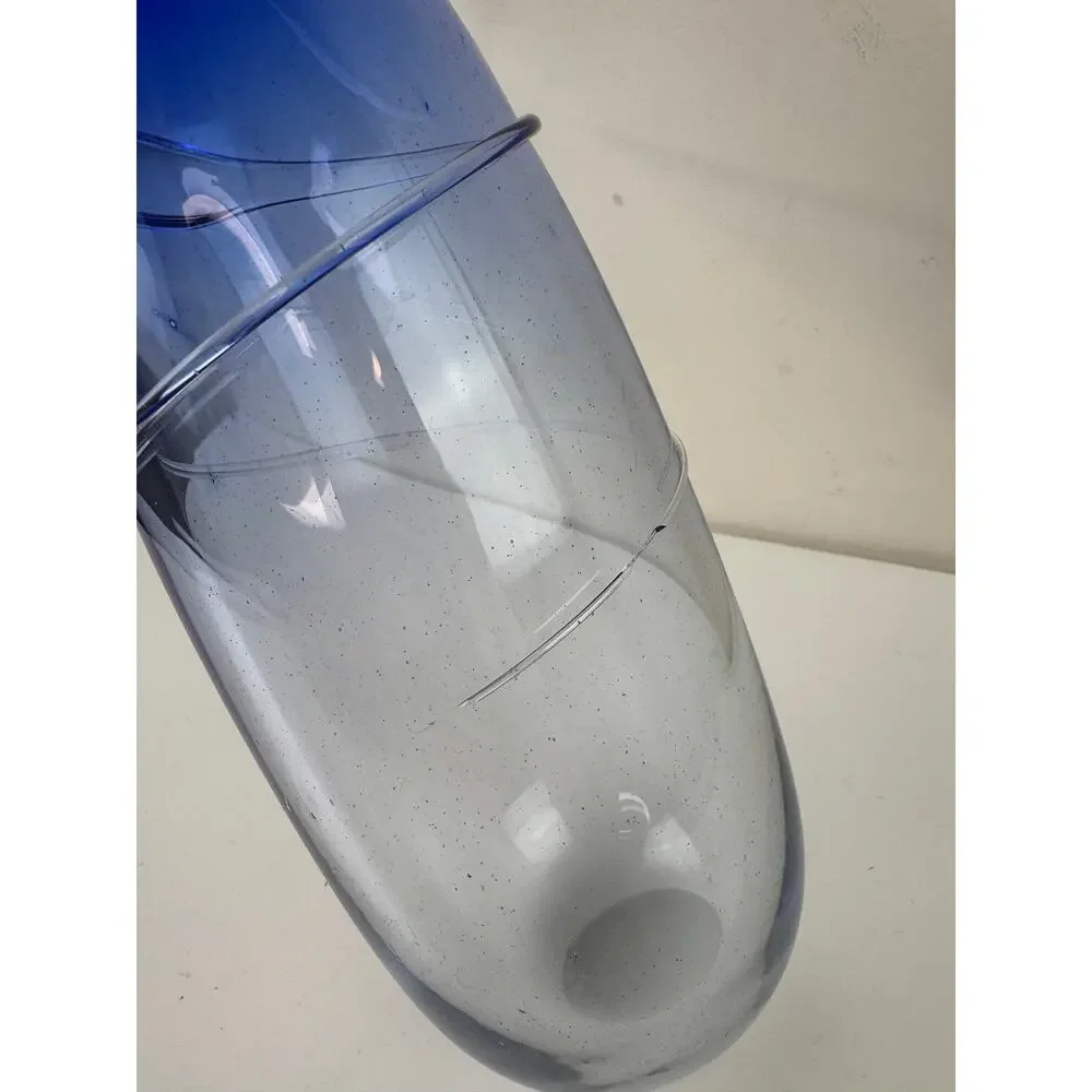 Vintage Clear Blue Cobalt Swirl Vase Art Glass Murano Blown Home Decorative